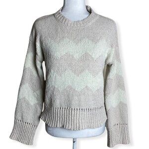 Kendall + Kylie Chunky Knit Chevron Print Crop Sweater Beige Cream Women's Sz L
